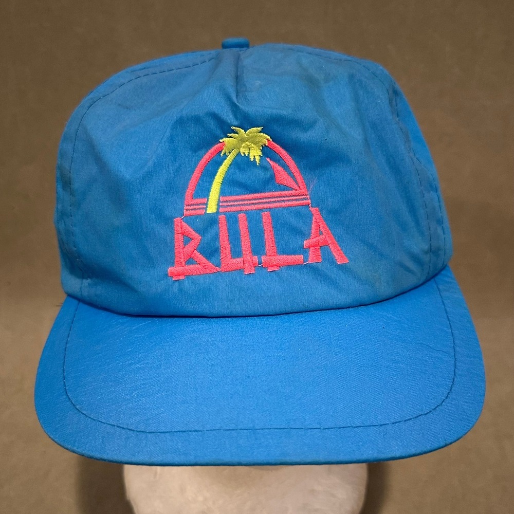 Vintage Bula Hat Blue Pink Palm Tree Logo Retro 80s 90s Adjustable Cap